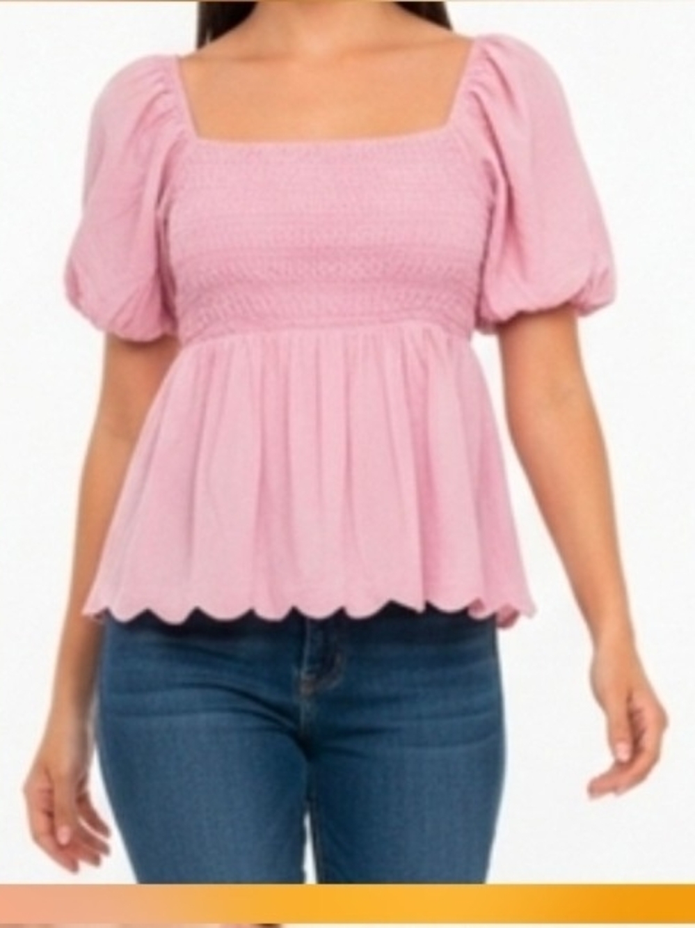 Simply Southern Pink Smocked Square Neck Puff Sleeve Top
